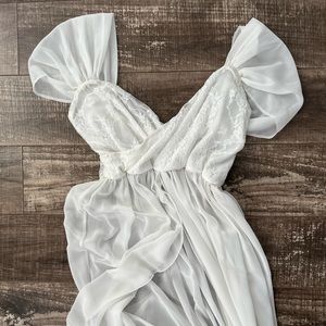 White lace and chiffon maternity dress